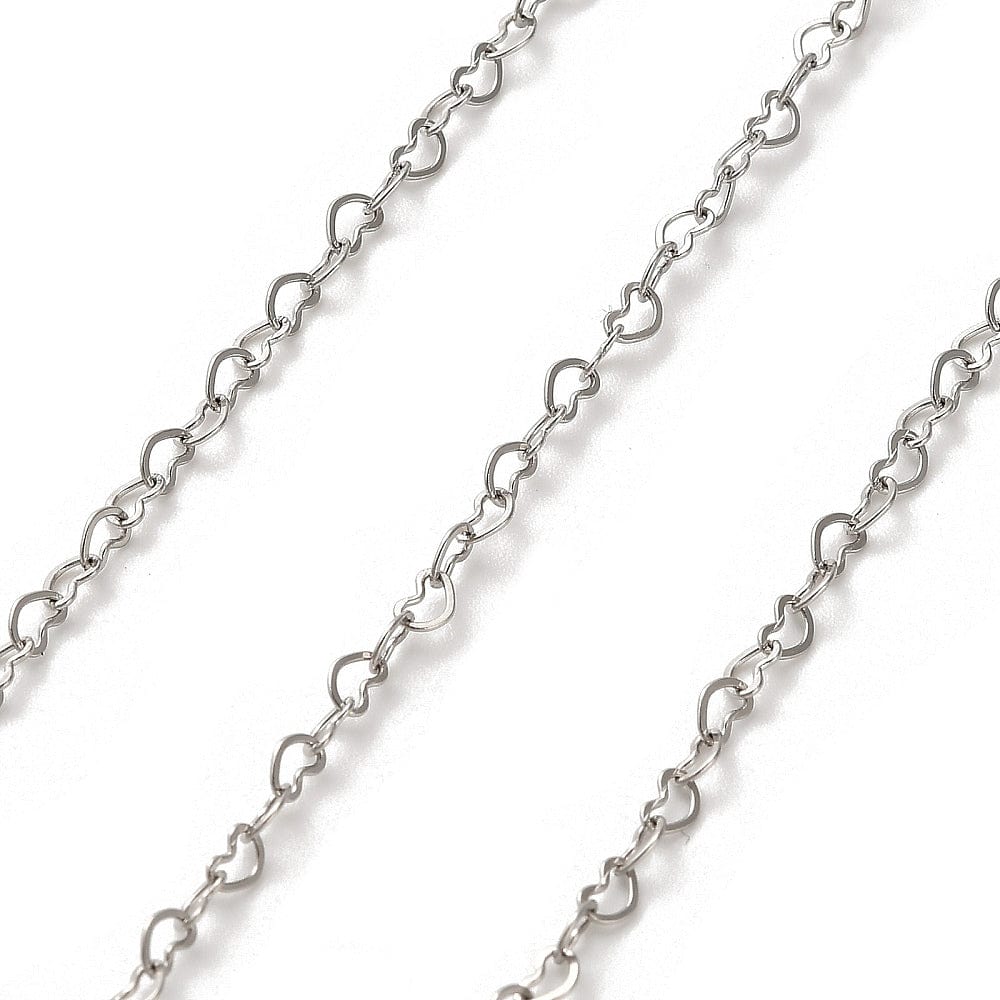 Stål Kæde Med Små Hjerte Links, 3,5x2,5x0,2mm, 1m - Uniq Perler - 284853