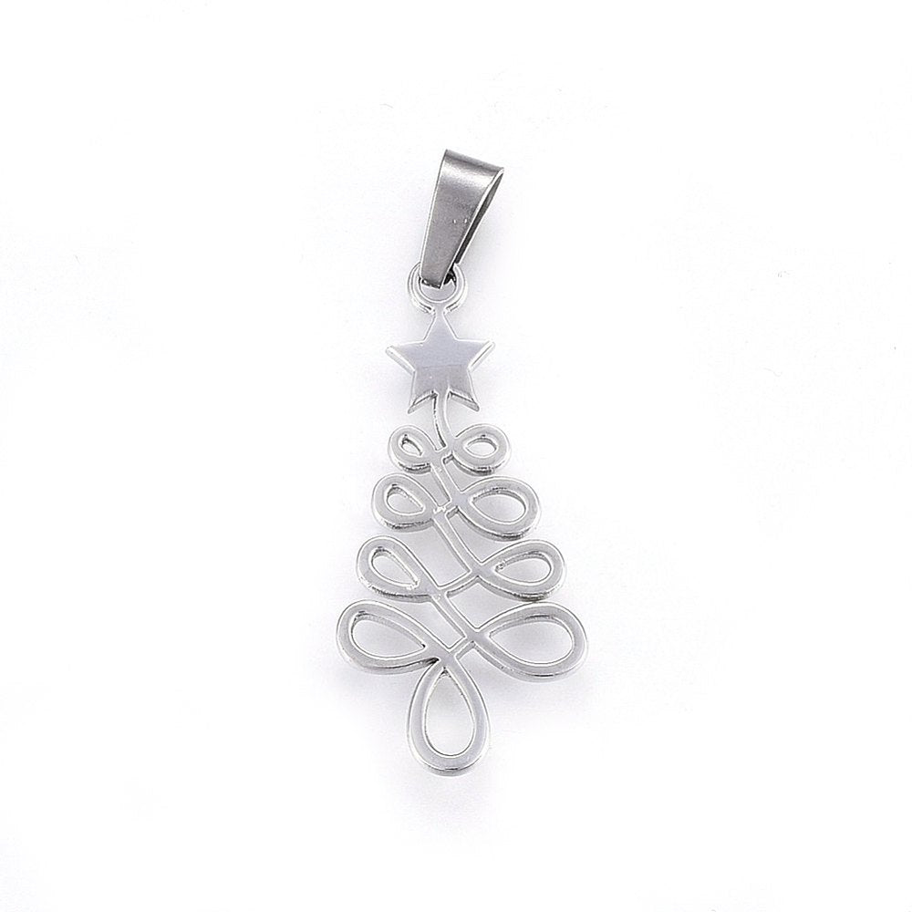 Stål Vedhæng – Juletræ med Stjerne, Vandfast (33x16mm) - Uniq Perler -