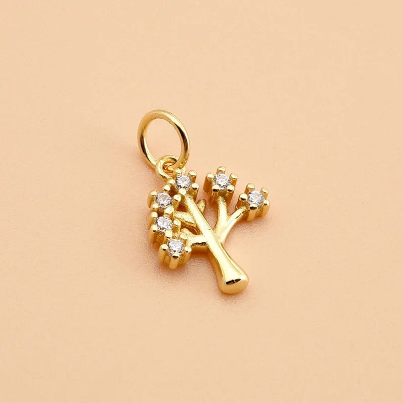 Sterling Sølv 925 Livets Træ Vedhæng Med Zirkonia Sten, Forgyldt, 8x6mm - Uniq Perler - 111819