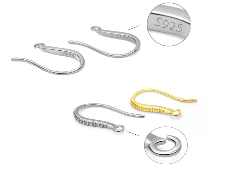 Sterling Sølv 925 Ørekroge Med Mønster, Forgyldt, (16mm) - Uniq Perler - 7534678