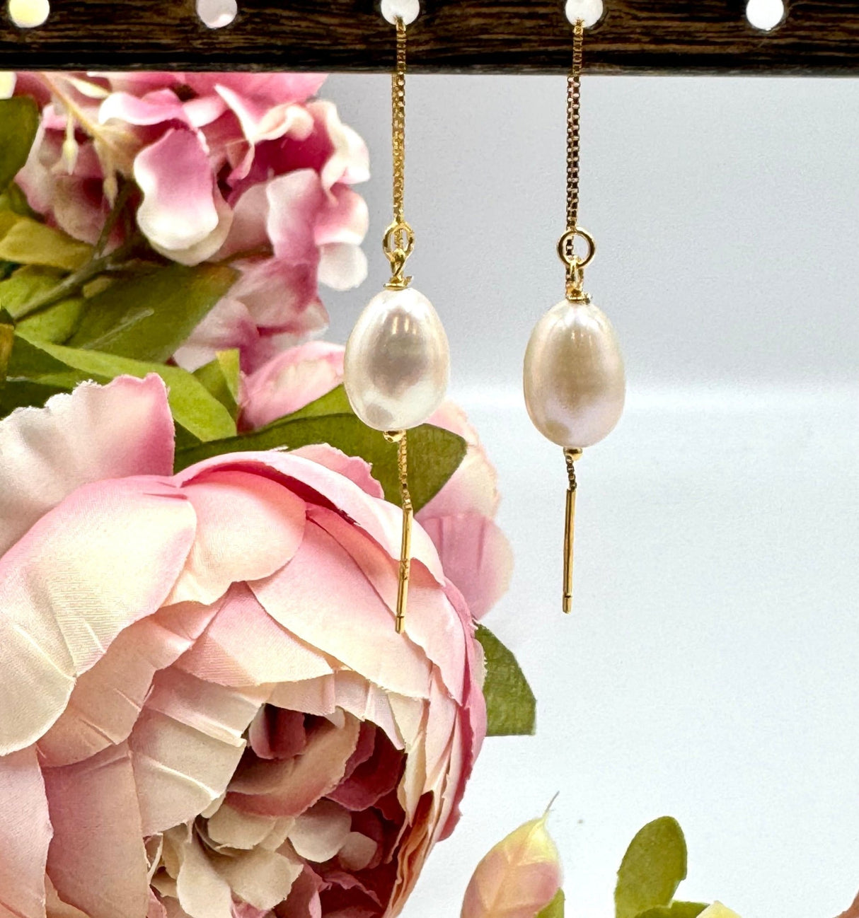 Sterling sølv ørekæde med ferskvandsperle (70 mm) - Uniq Perler - 115152