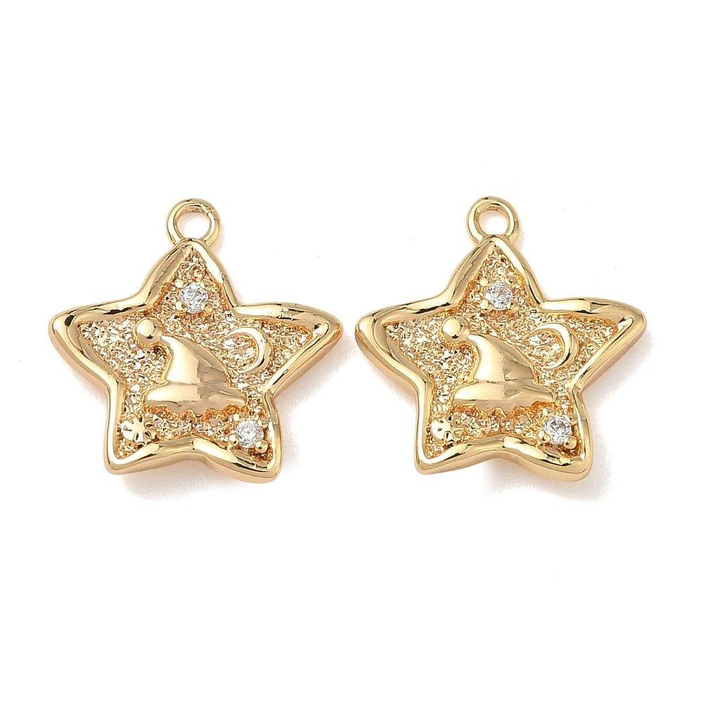Stjerne med Zirkonia sten, Langtidsholdbar Forgyldning (14x14.5x2.5mm) 2 stk - Uniq Perler -