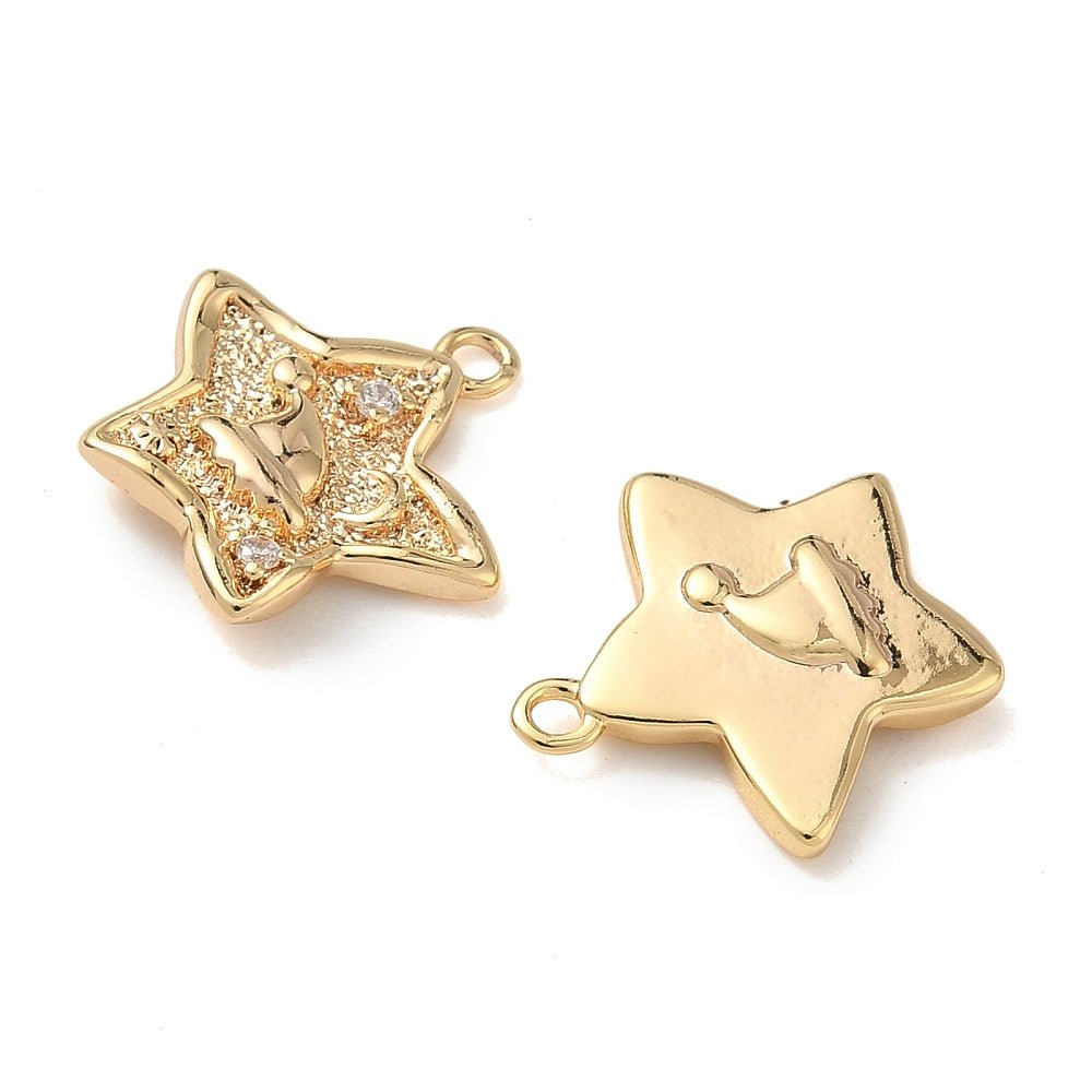 Stjerne med Zirkonia sten, Langtidsholdbar Forgyldning (14x14.5x2.5mm) 2 stk - Uniq Perler -