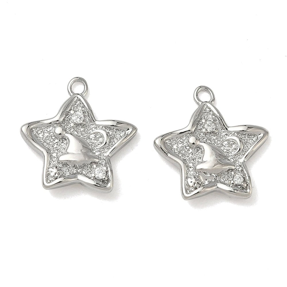 Stjerne med Zirkonia sten, Langtidsholdbar Platinbelagt (14x14.5x2.5mm) 2 stk - Uniq Perler -