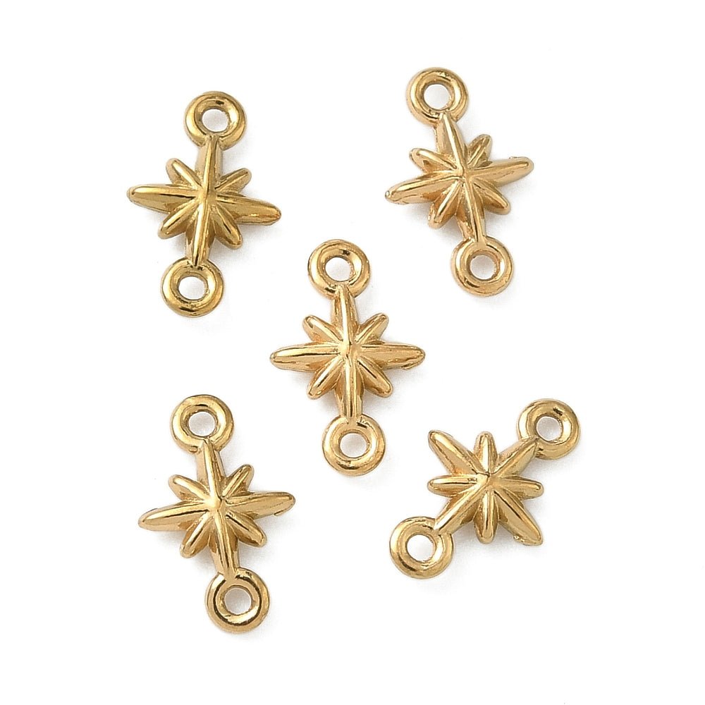 Stjerne Mellemled – 18K Forgyldt Vandfast Stål (9.5mm) 4 stk. - Uniq Perler - 117822