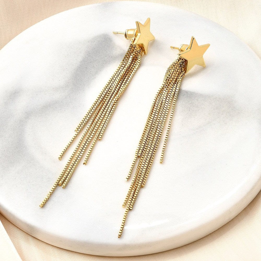 Stjerne Ørestikker med Kæde – Langtidsholdbar 18K Forgyldt (80mm) - Uniq Perler -