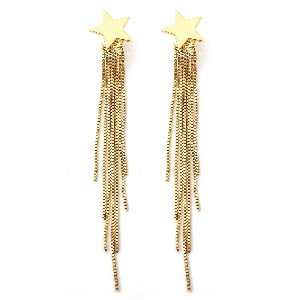 Stjerne Ørestikker med Kæde – Langtidsholdbar 18K Forgyldt (80mm) - Uniq Perler -