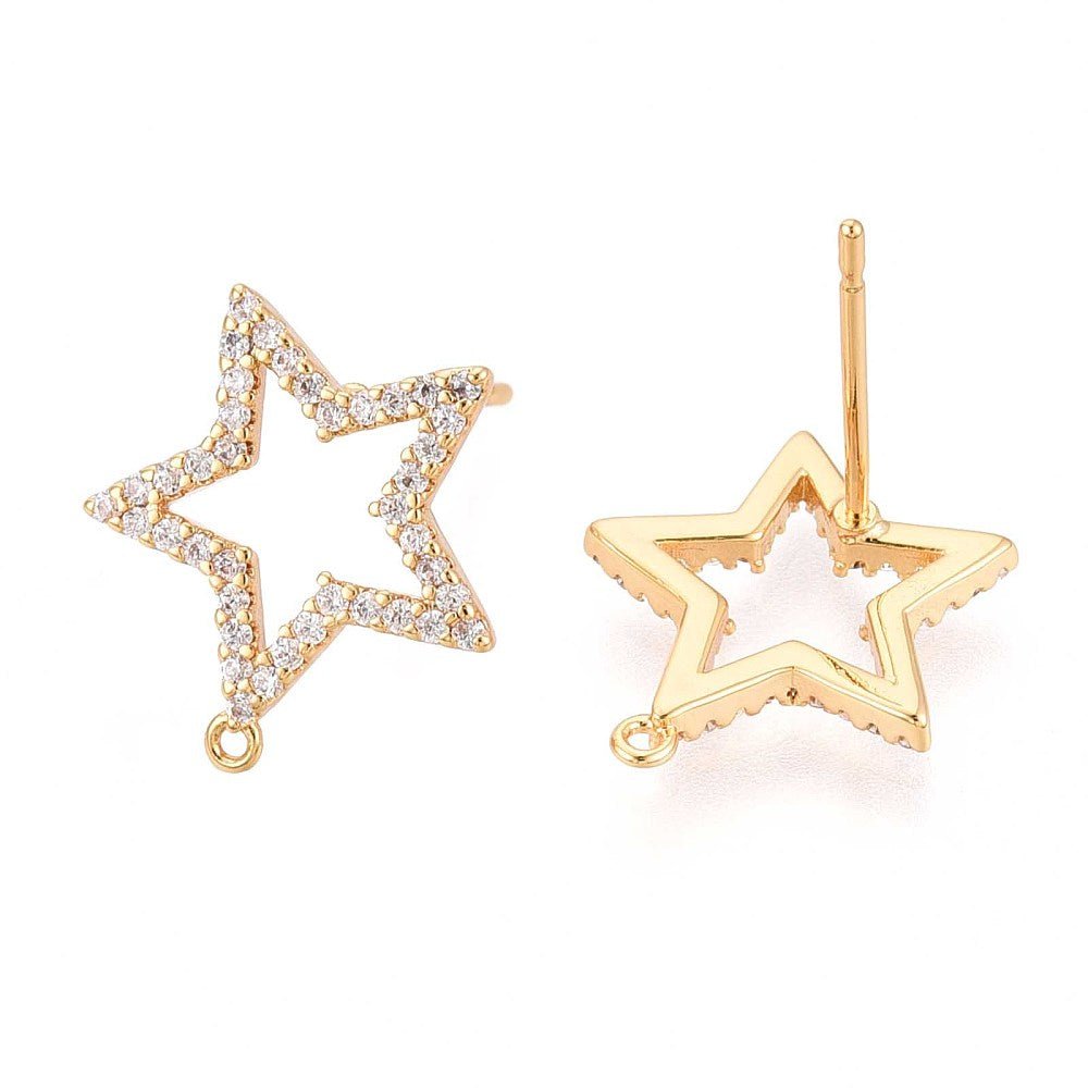 Stjerne Ørestikkere – Klare Zirkonia, 18K Forgyldt (14,5x13,5mm) - Uniq Perler -