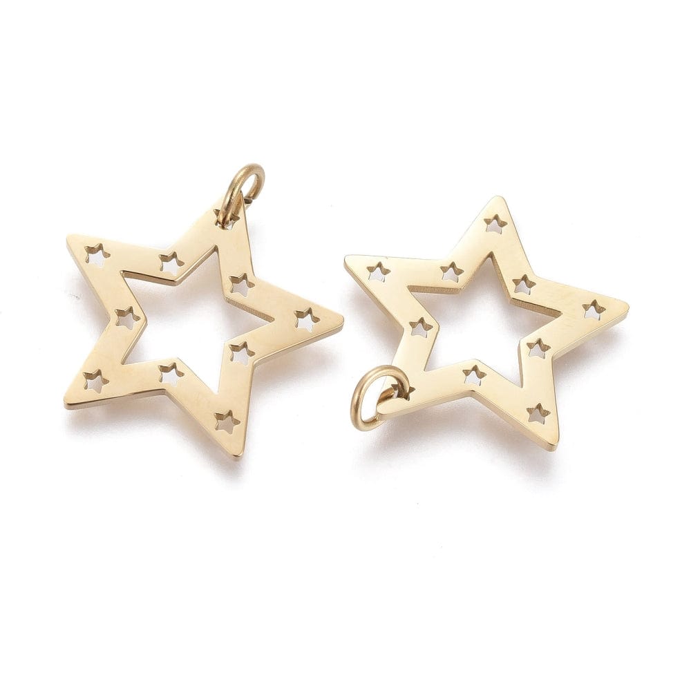 Stjerne Vedhæng, 18K Forgyldt Stål, vandfast, 17x18mm - Uniq Perler - 113802