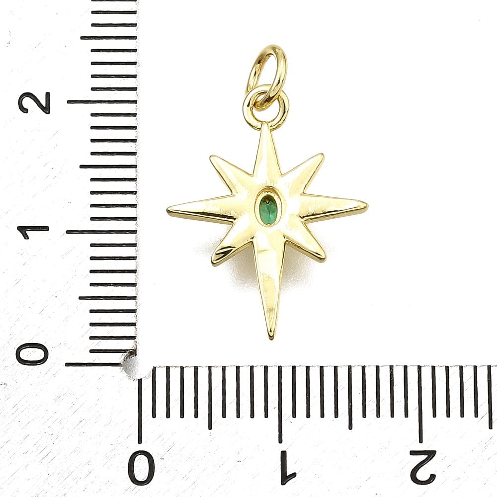 Stjerne Vedhæng Med Grøn Zirkonia Sten, Langtidsholdbar Forgyldt, (19x12mm) - Uniq Perler - 114591