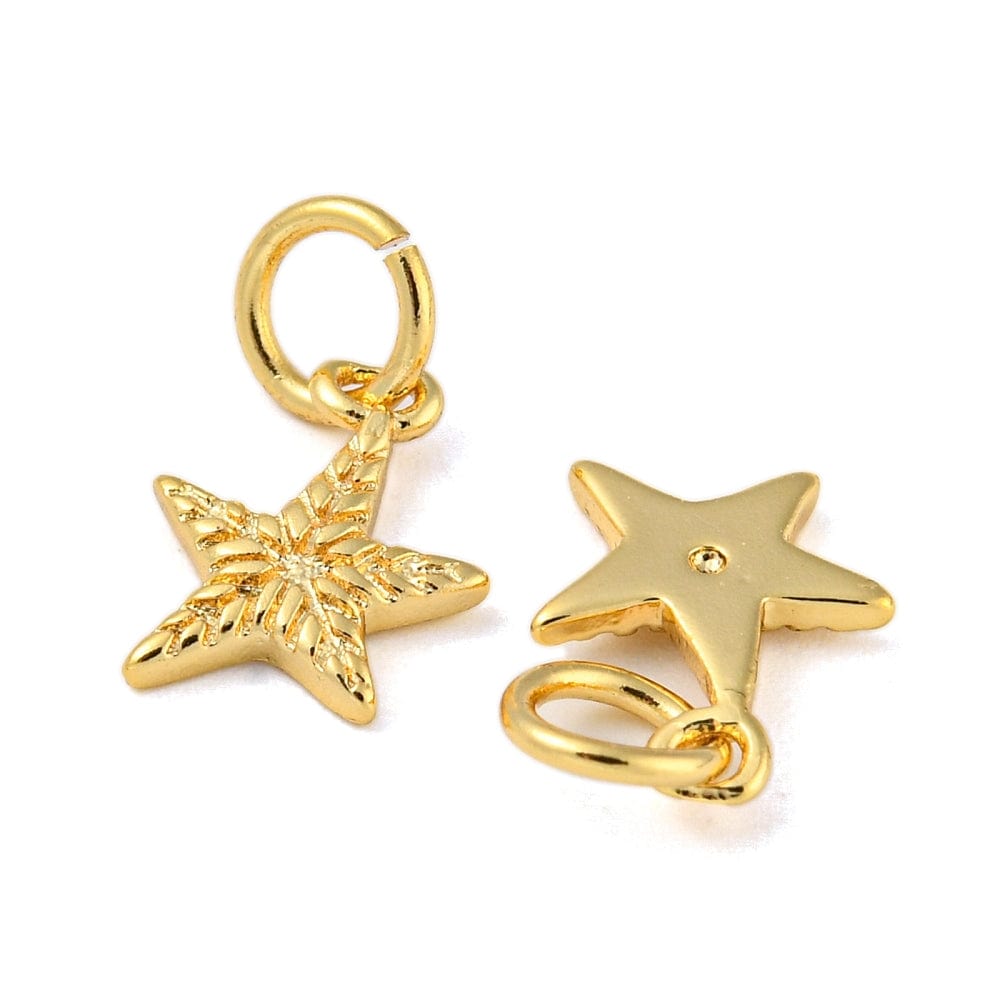 Stjerne Vedhæng Med Struktur, 18K Langtidsholdbar Forgyldt, 10x8mm - Uniq Perler - 112066