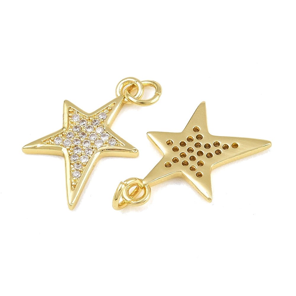 Stjerne Vedhæng Med Zirkonia – Langtidsholdbar 18K Forgyldt Messing (20x13x1,5mm) - Uniq Perler - 125722