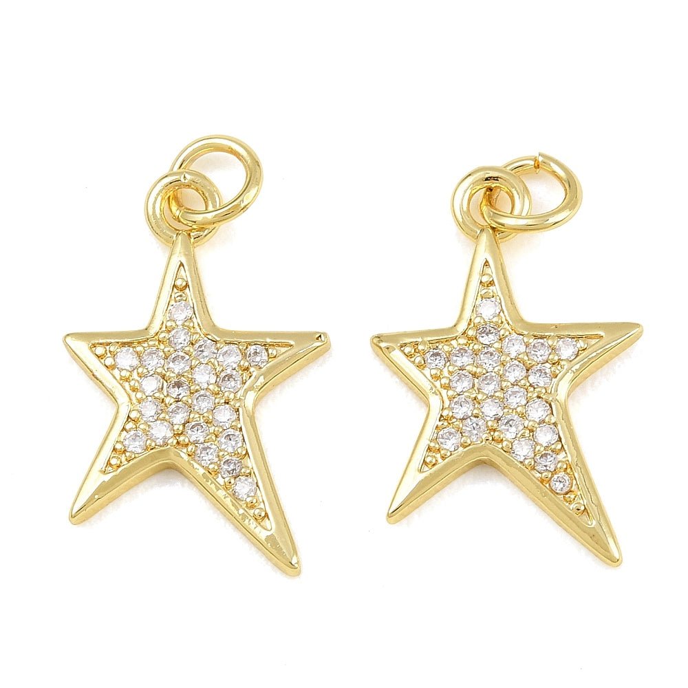 Stjerne Vedhæng Med Zirkonia – Langtidsholdbar 18K Forgyldt Messing (20x13x1,5mm) - Uniq Perler - 125722