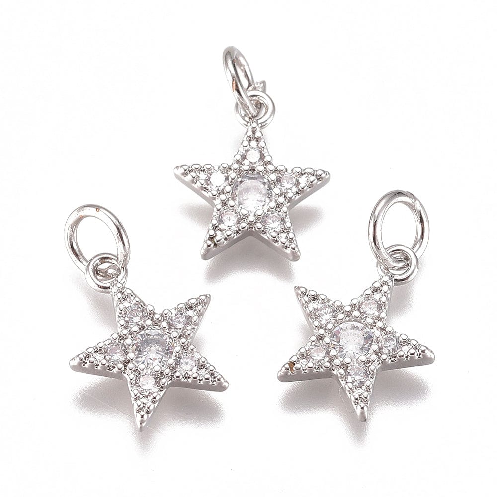 Stjerne Vedhæng Med Zirkonia Sten, 12x10 mm - Uniq Perler - 921783