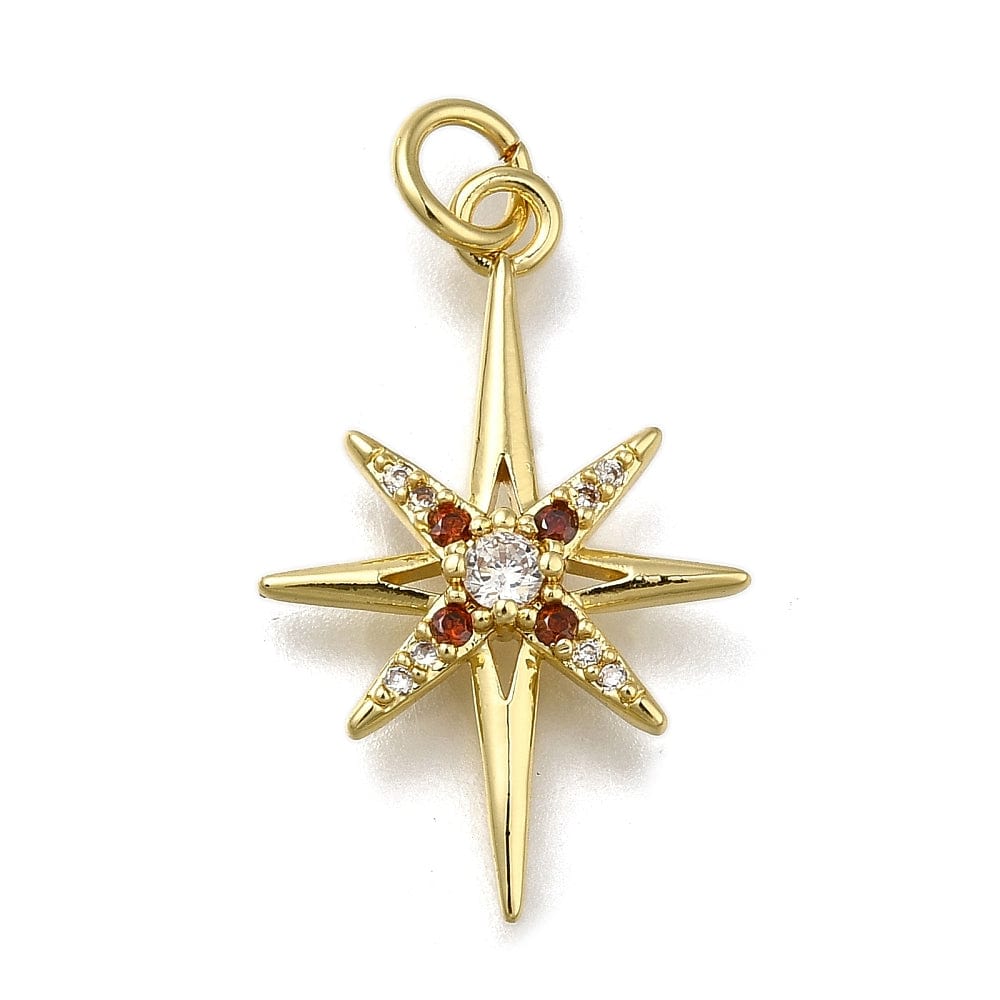 Stjerne Vedhæng Med Zirkonia Sten, Langtidsholdbar Forgyldt, 23x15mm - Uniq Perler - 114565