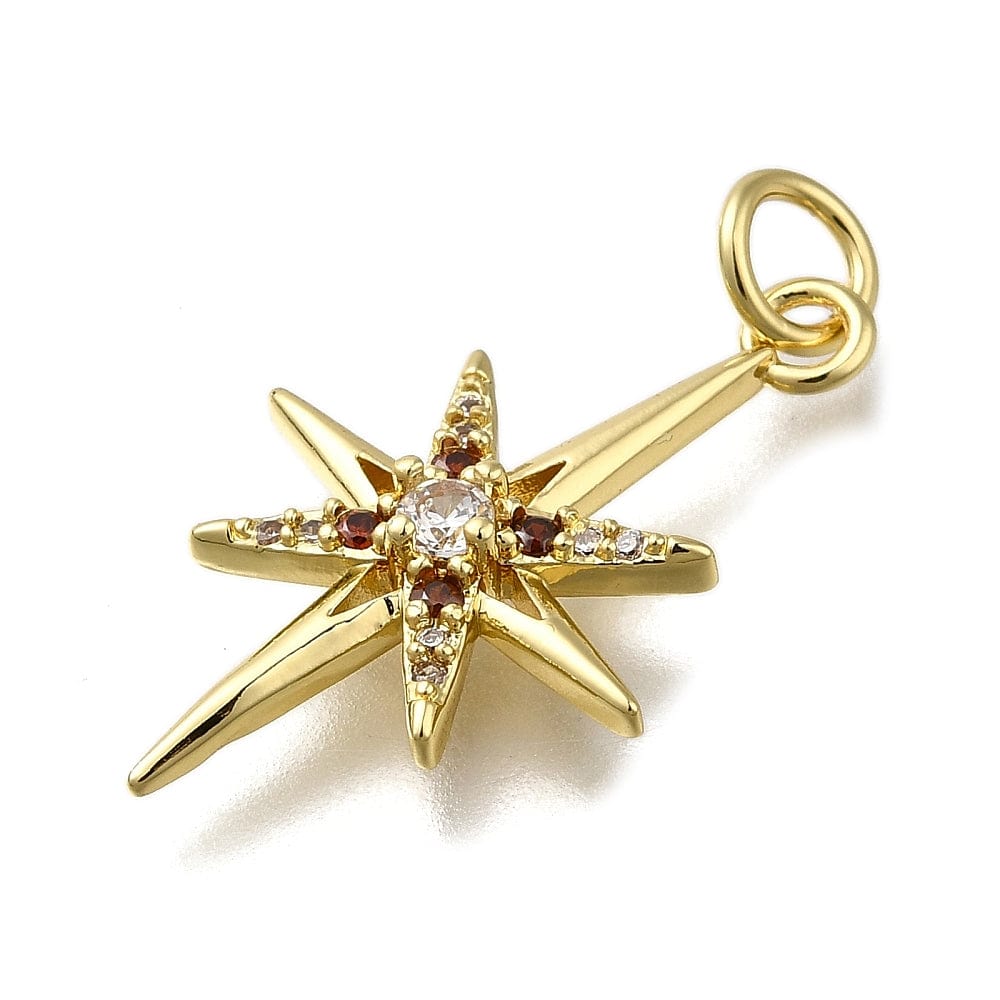 Stjerne Vedhæng Med Zirkonia Sten, Langtidsholdbar Forgyldt, 23x15mm - Uniq Perler - 114565