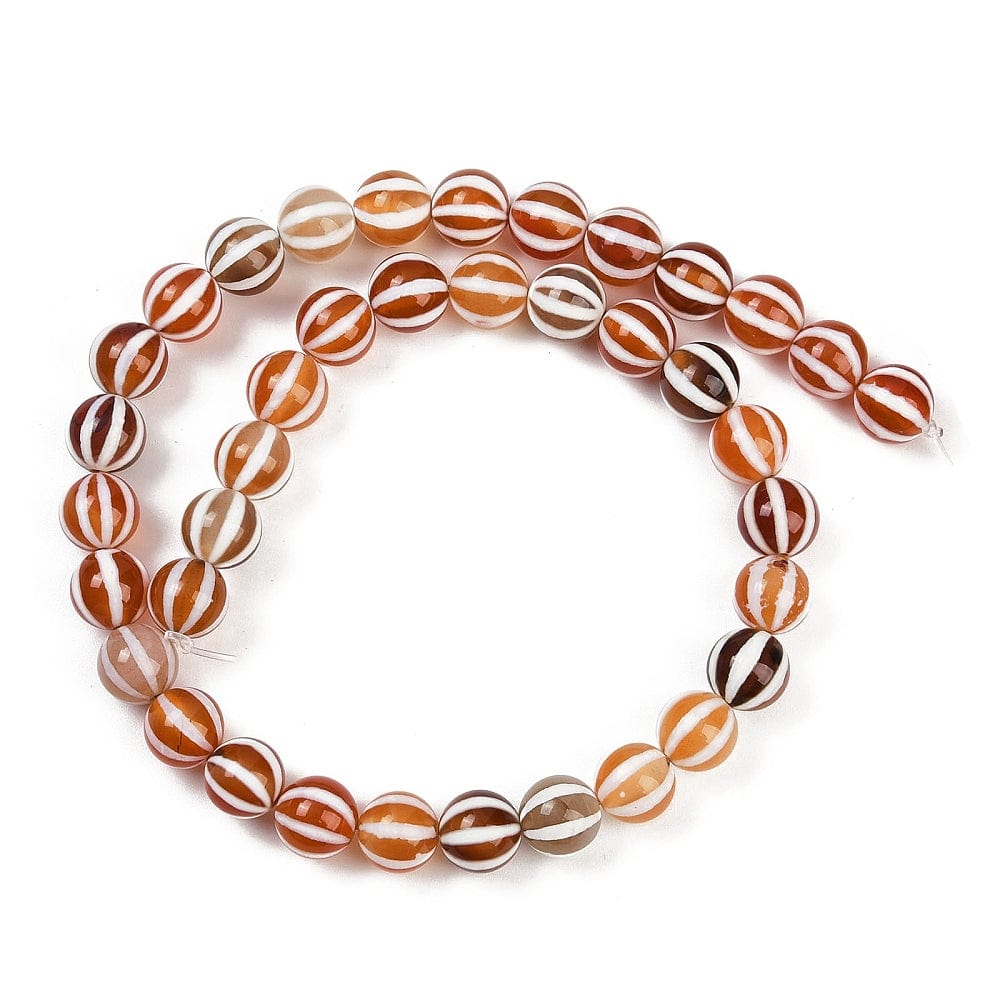 Stribe Agat – Orange/Brun (10mm) - Uniq Perler - 115649