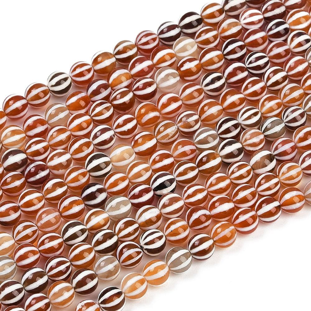 Stribe Agat – Orange/Brun (10mm) - Uniq Perler - 115649