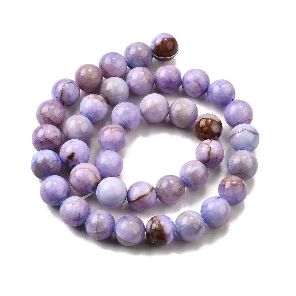 Stribet Jade - Rund – Lilla (10–10.5mm) - Uniq Perler - 117601