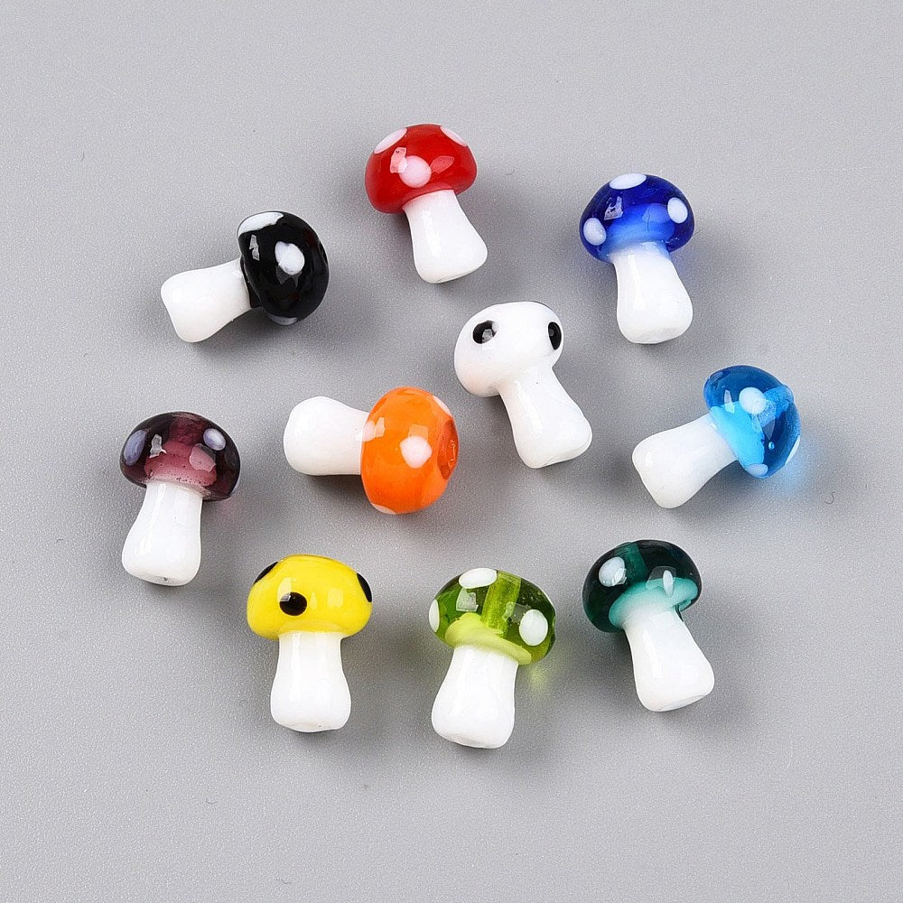 Svampe Lampwork Glasperler – Farve Mix (12,5~14x10~11mm) - Uniq Perler - 120998