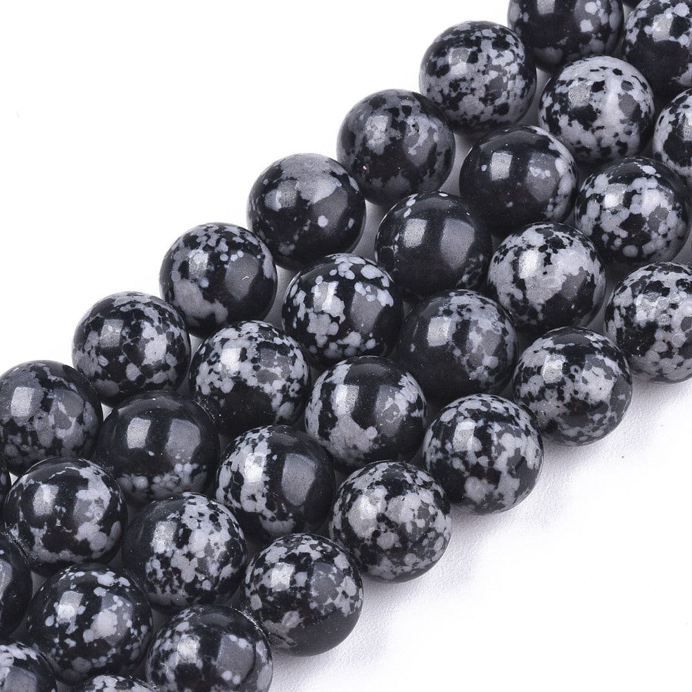 Syntetiske Snowflake Obsidian – Sort, Rund (8.5mm) - Uniq Perler -