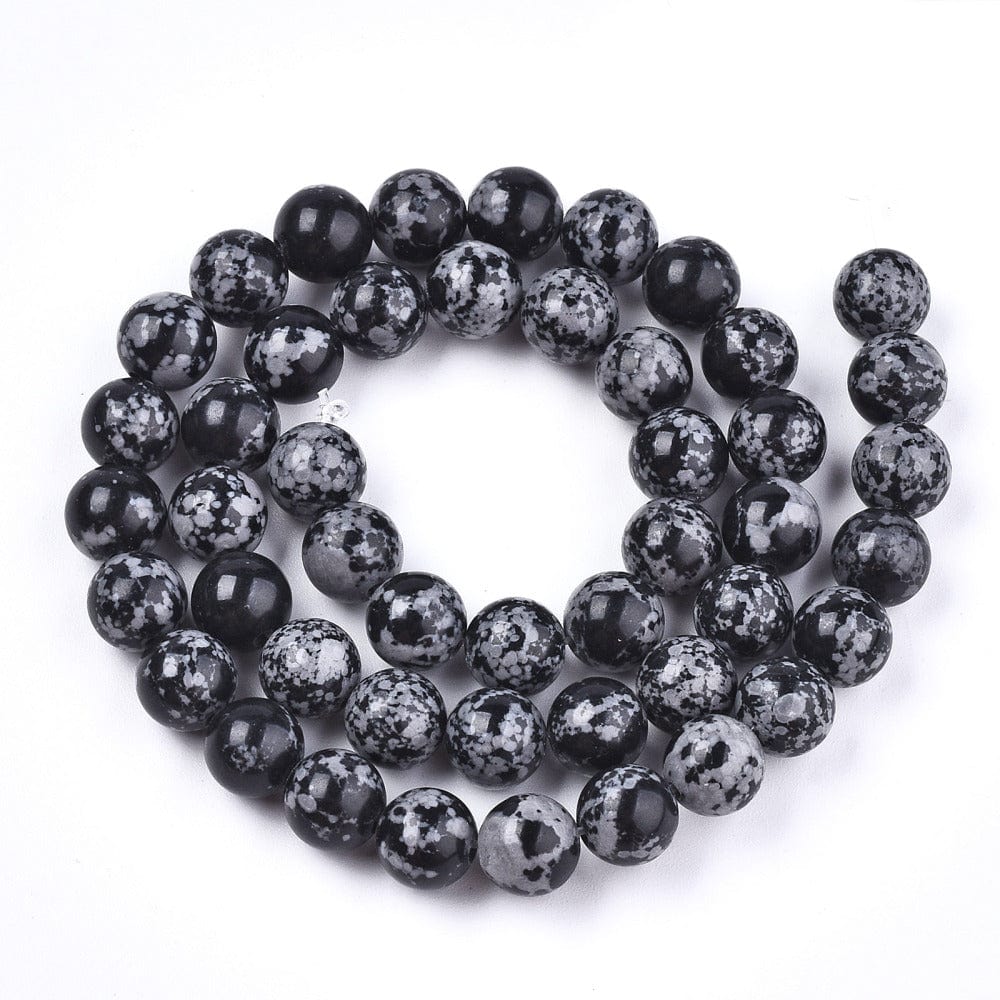 Syntetiske Snowflake Obsidian – Sort, Rund (8.5mm) - Uniq Perler -