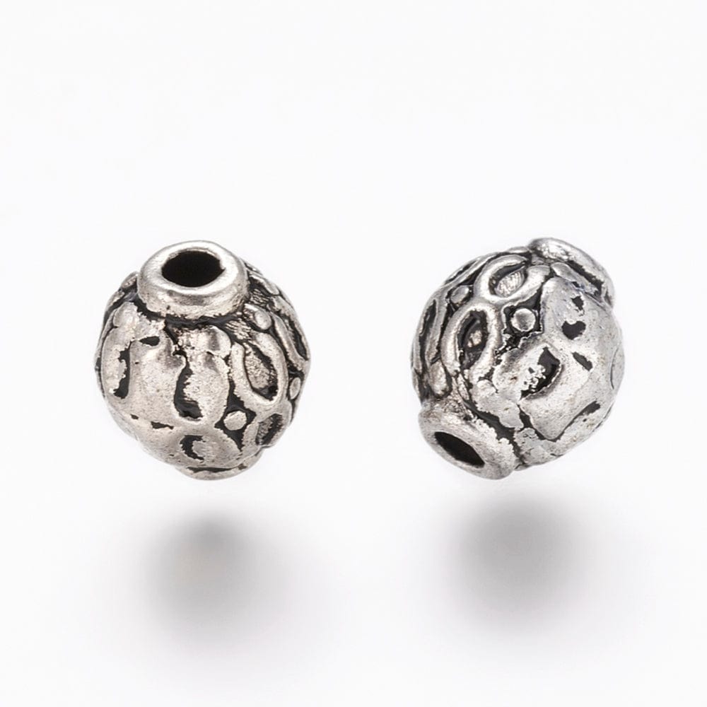 Tibetansk Metal Perler, Antik Sølv, 6mm, 50 Stk. - Uniq Perler - 1111490370