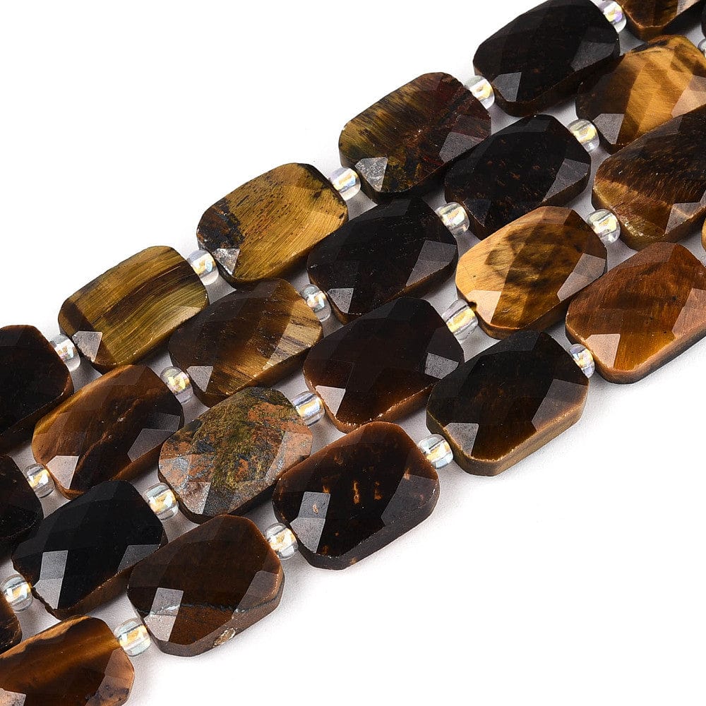 Tigerøje Perler – Rektangulær & Facetteret (12x8mm) - Uniq Perler - 115661