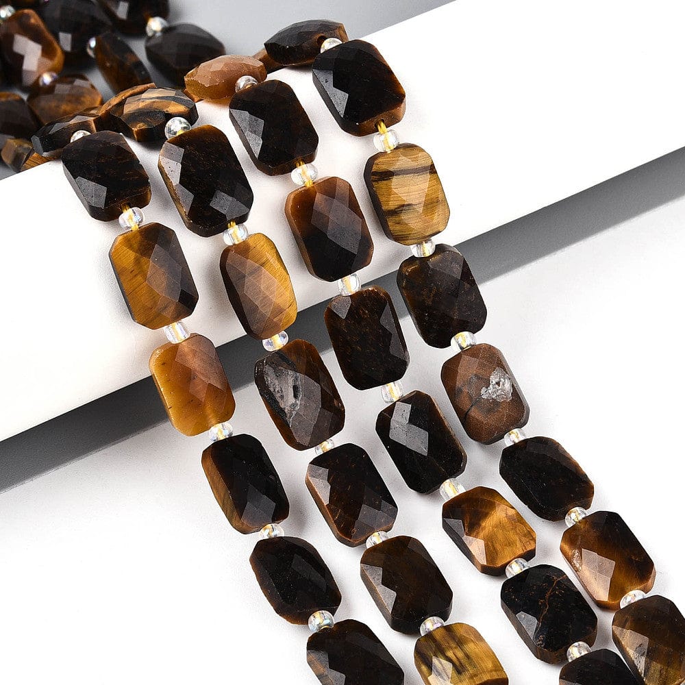 Tigerøje Perler – Rektangulær & Facetteret (12x8mm) - Uniq Perler - 115661