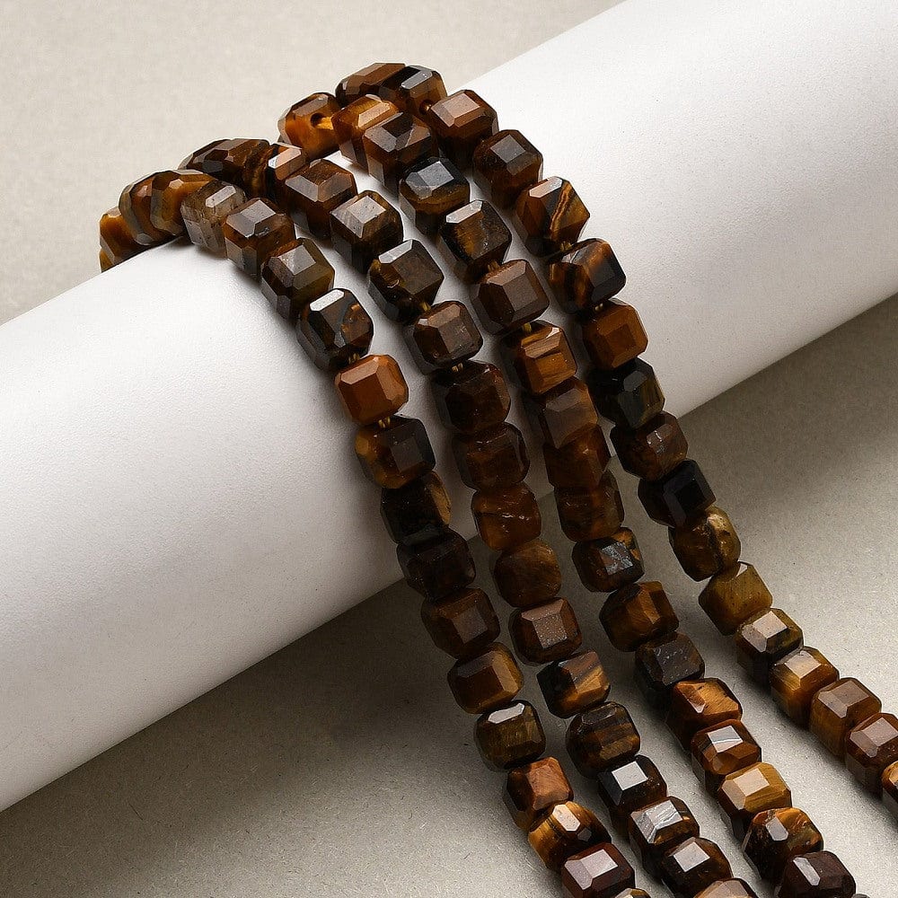 Tigerøje Sten – Facetteret, Kube (5x5x5mm) - Uniq Perler - 177992
