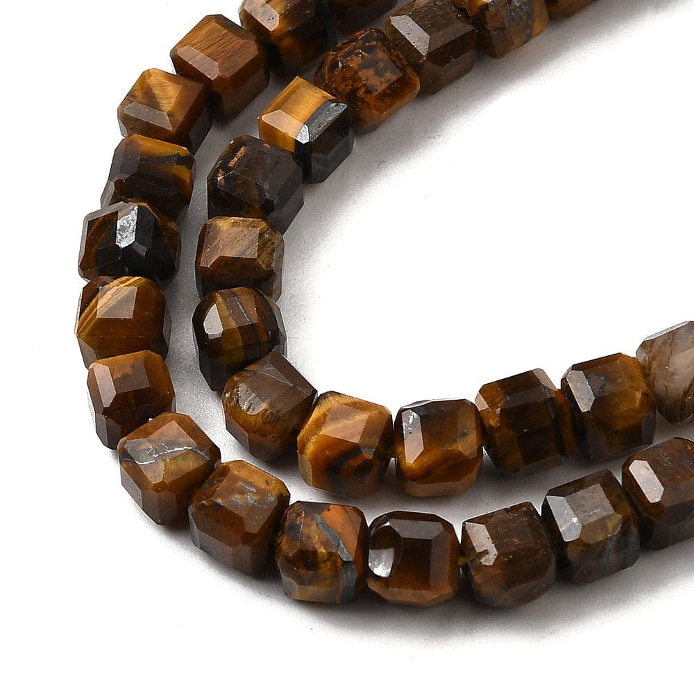 Tigerøje Sten – Facetteret, Kube (5x5x5mm) - Uniq Perler - 177992