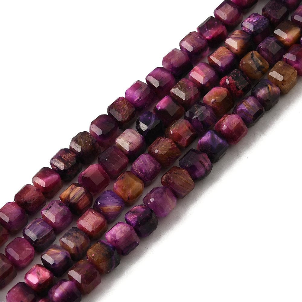 Tigerøje Sten – Facetteret, Kube, Pink (5x5x5mm) - Uniq Perler - 115417