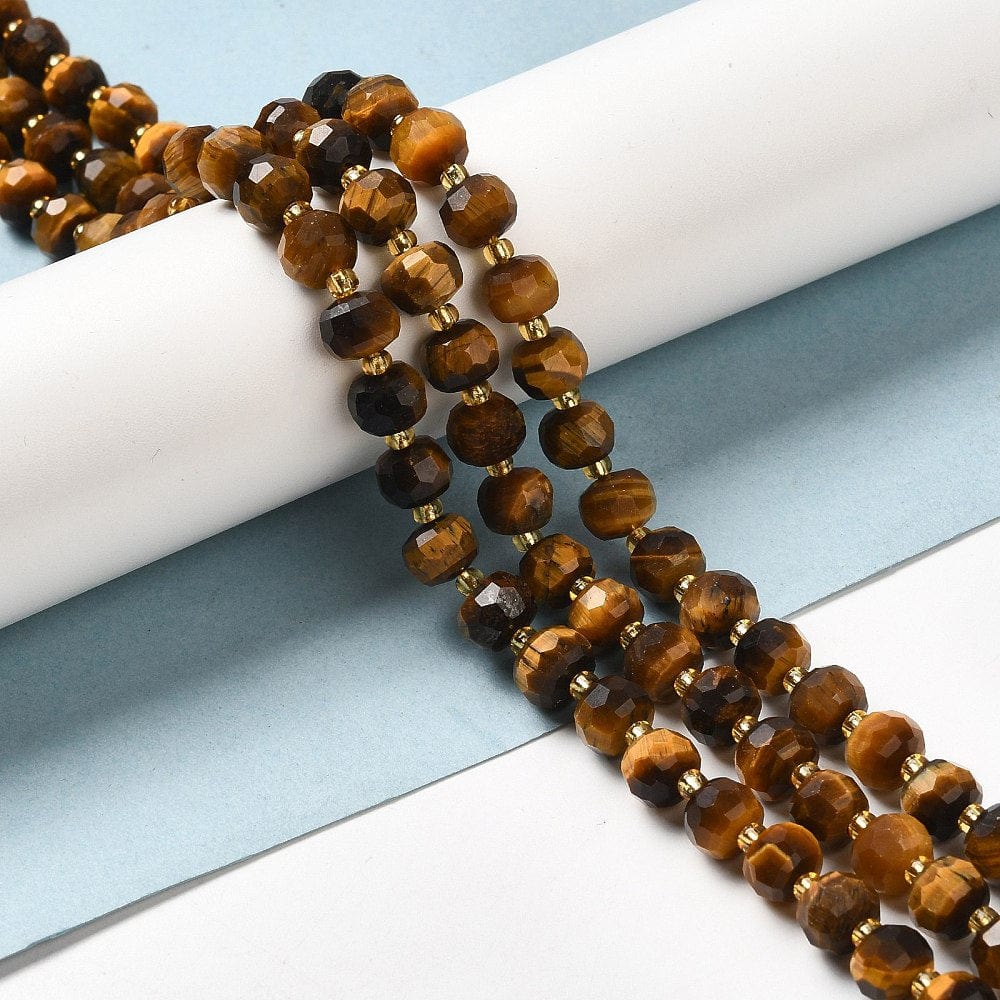 Tigerøje Sten – Mange Facetteret, Rondel Form (8x5 - 6mm) - Uniq Perler - 111697