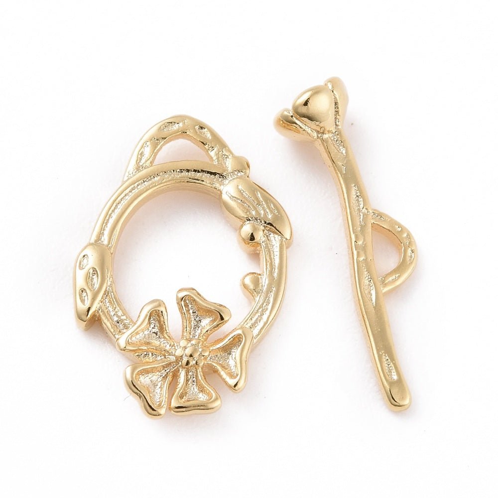 Toggle Lås - Blomsterformet, 24K Langtidsholdbar Forgyldt (17x12mm) - Uniq Perler -