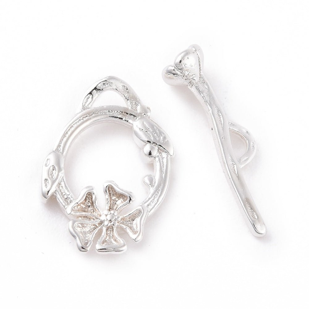 Toggle Lås - Blomsterformet, Langtidsholdbar Sterling Sølv Belagt (17x12mm) - Uniq Perler -
