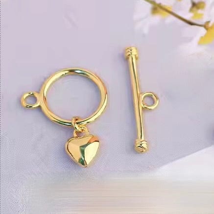 Toggle Lås Med Hjerte Vedhæng, Forgyldt Sterling Sølv 925, 8,5mm - Uniq Perler - 114063