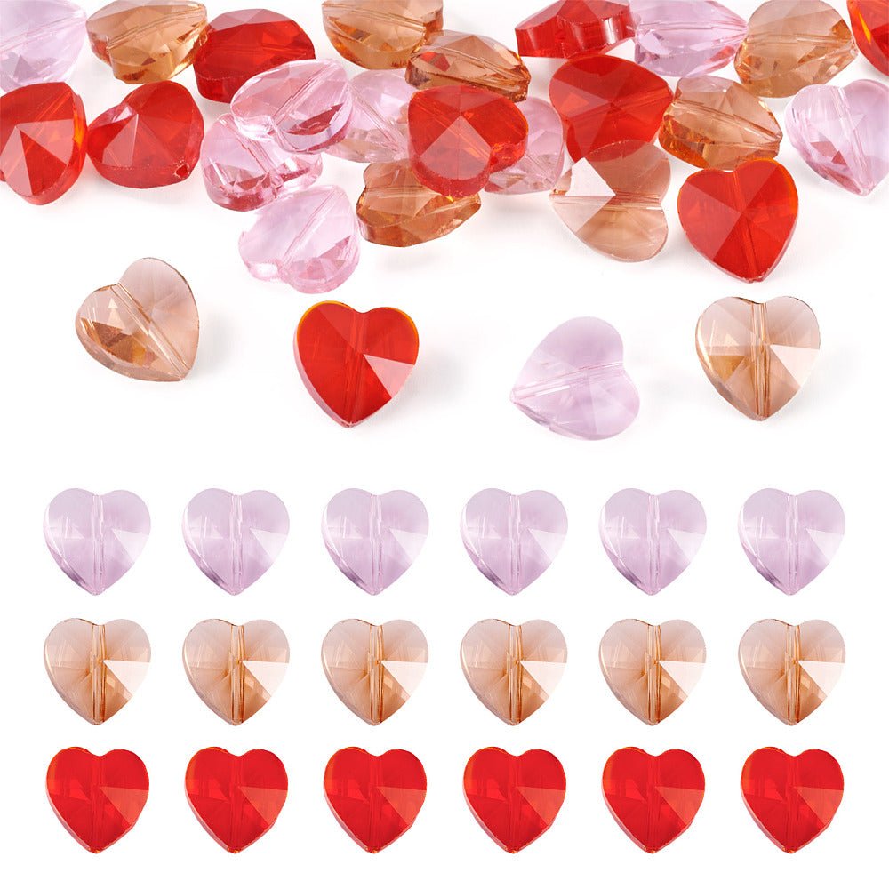 Transparente Glasperler – Farve Mix, Facetteret Hjerte (14x14x8.5mm) 30 Stk - Uniq Perler - 118635