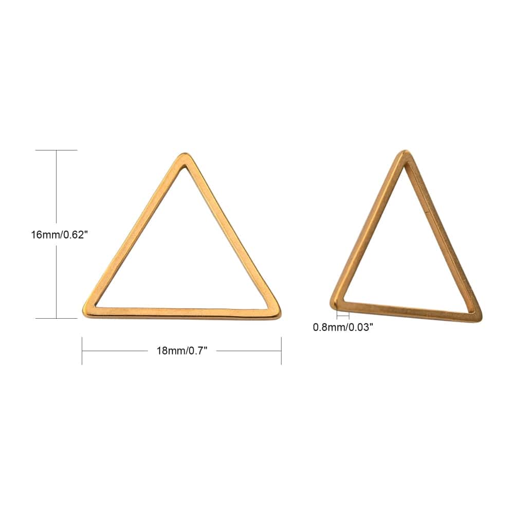 Trekants Mellemled/Vedhæng, Forgyldt Stål, (16x18mm, 6 stk) - Uniq Perler - 111787