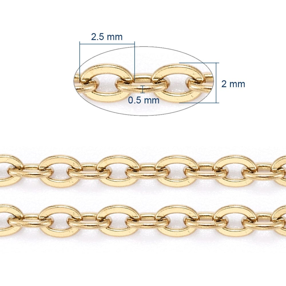 Vandfast Anker Kæde, 18K Forgyldt Stål, Oval, 2.5x2x0.5mm - Uniq Perler - 115278