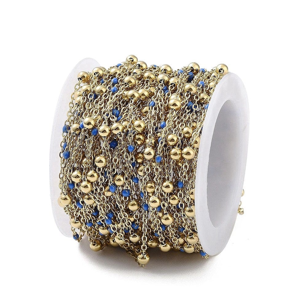 Vandfast Ankerkæde Med Blå Detaljer – Forgyldt Stål (2x1.5mm) 1m - Uniq Perler - 115052