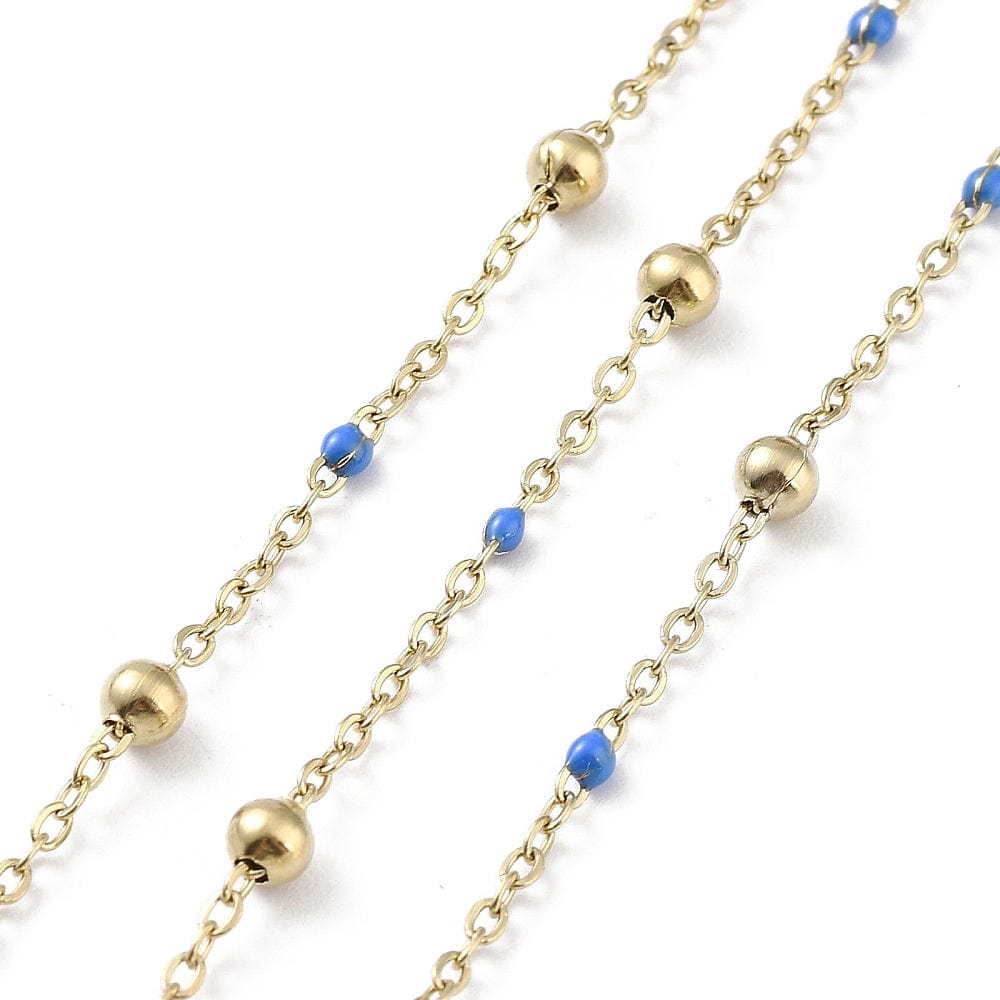 Vandfast Ankerkæde Med Blå Detaljer – Forgyldt Stål (2x1.5mm) 1m - Uniq Perler - 115052