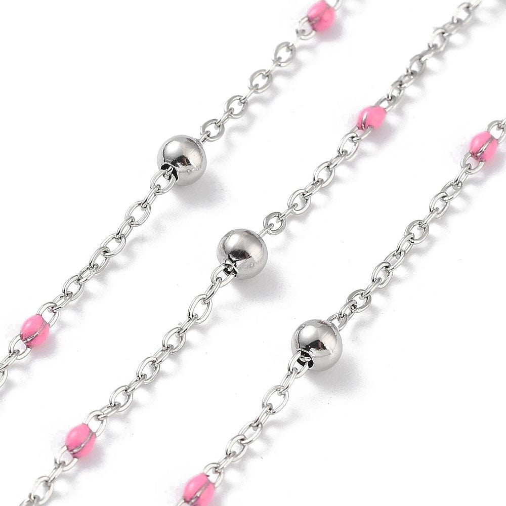 Vandfast Ankerkæde Med Pink Detaljer – Stål (2x1.5mm) 1m - Uniq Perler - 115050