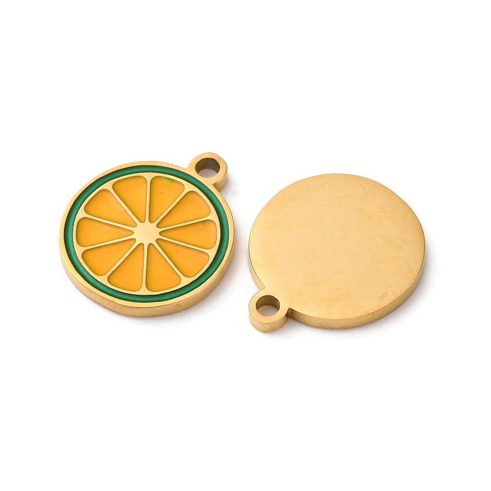 Vandfast Appelsin Vedhæng - Gul/Orange Emalje, Forgyldt Stål (12x14mm) 2 stk - Uniq Perler - 115336