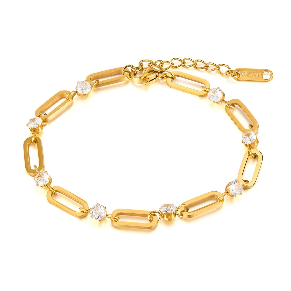 Vandfast Armbånd – Forgyldt Stål med Zirkonia sten (16 - 5cm) - Uniq Perler - 35737