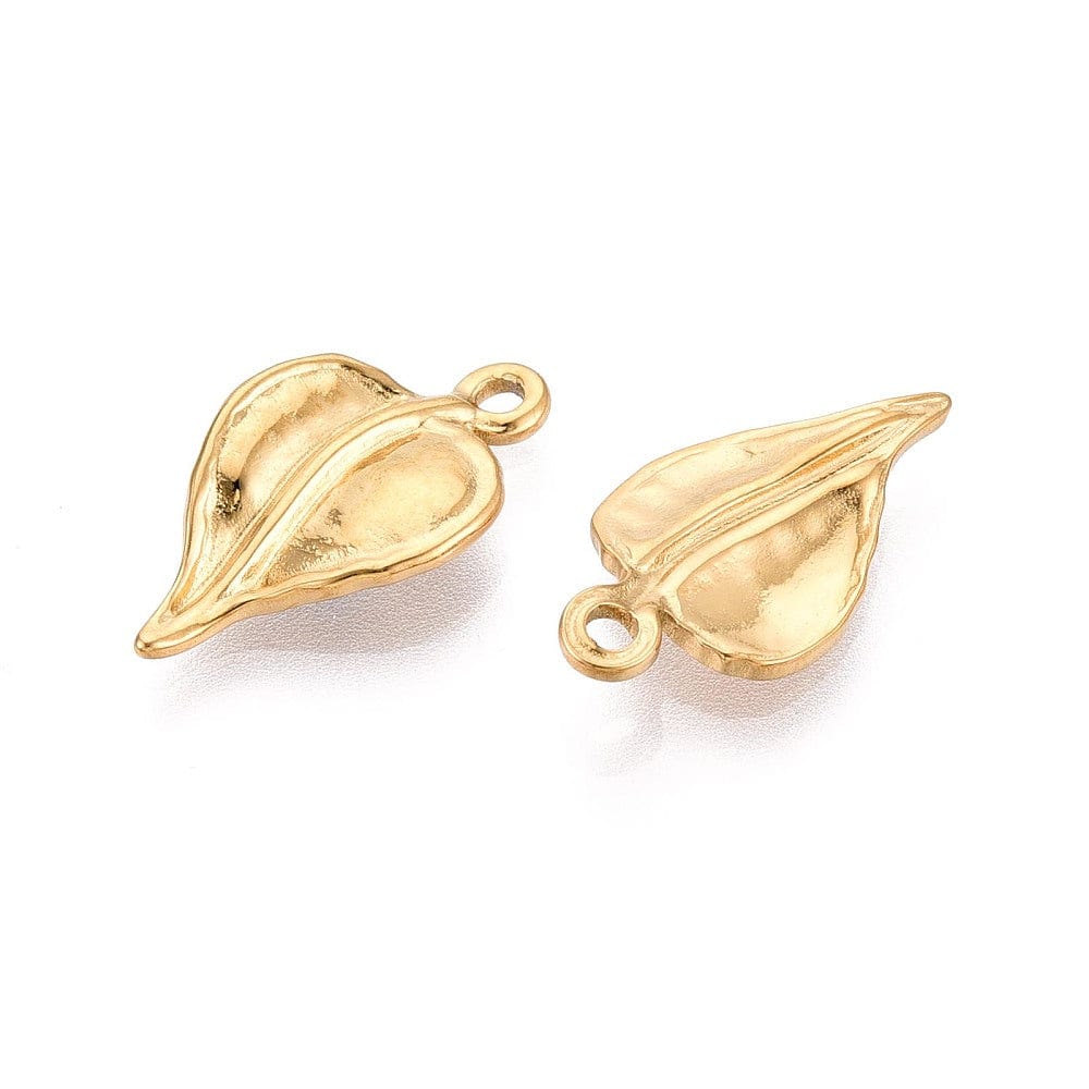 Vandfast Blad Vedhæng – 18K Forgyldt Stål (19x11mm) 2 stk. - Uniq Perler - 116004