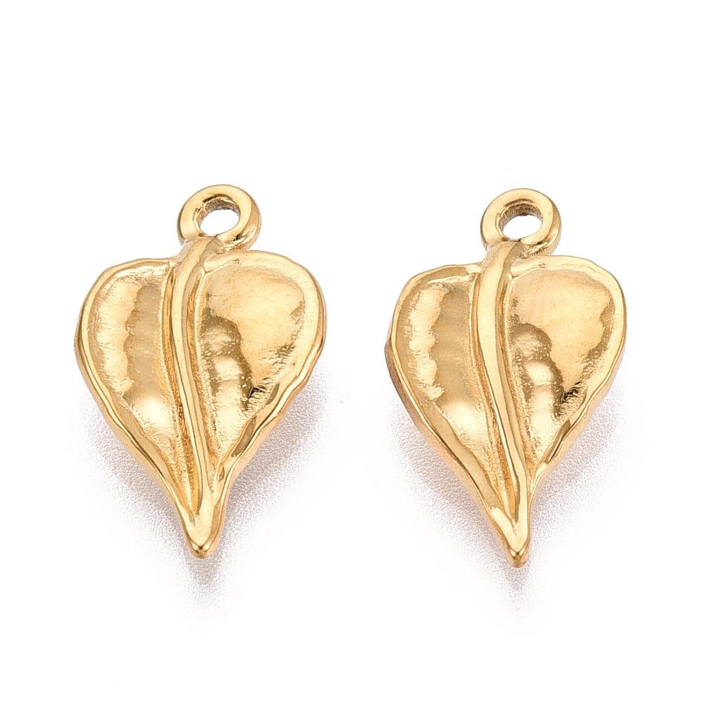 Vandfast Blad Vedhæng – 18K Forgyldt Stål (19x11mm) 2 stk. - Uniq Perler - 116004