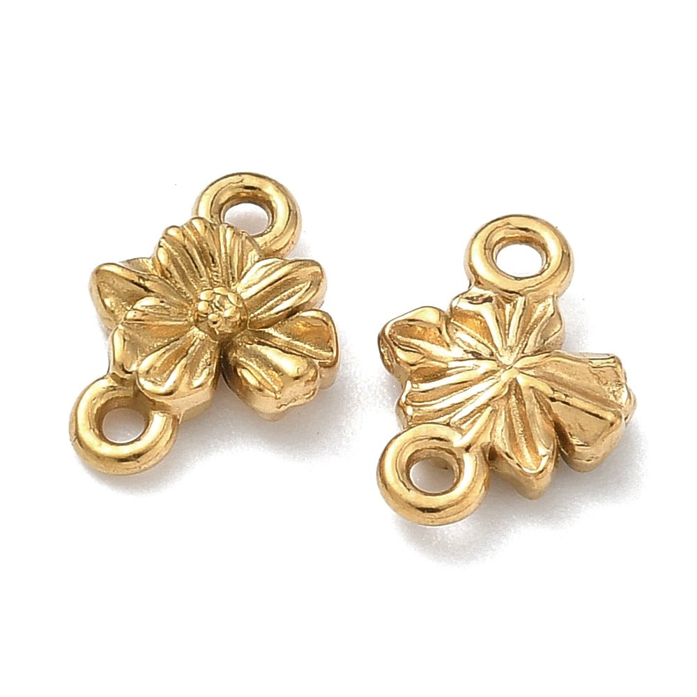 Vandfast Blomster Mellemled – 18K Forgyldt Stål (10x7x2.5mm) 2 stk. - Uniq Perler - 119121