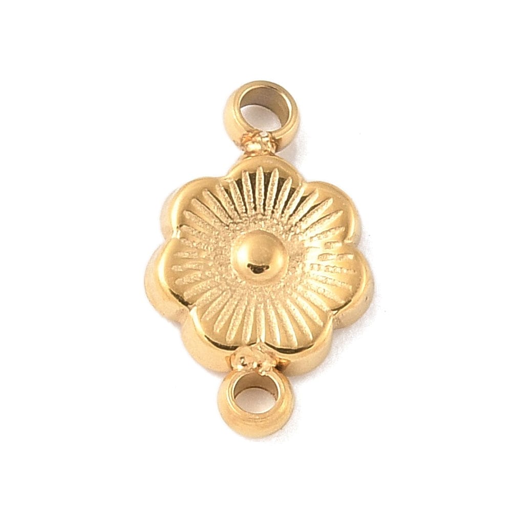 Vandfast Blomster Mellemled, Forgyldt Stål, 9x5mm, 2 stk. - Uniq Perler - 114797