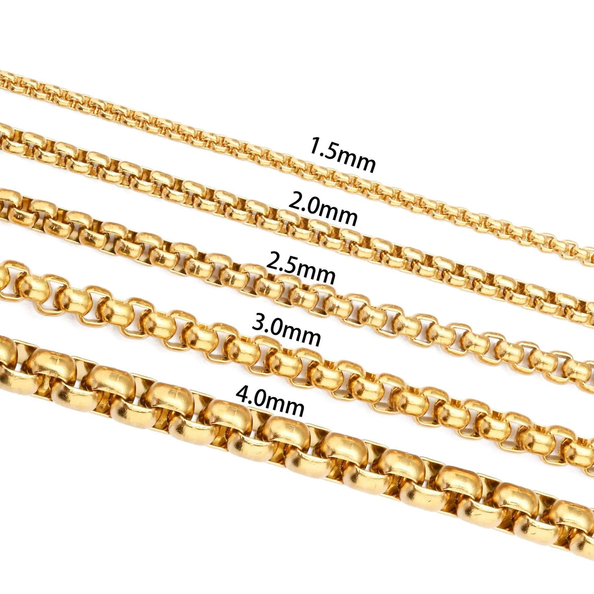 Vandfast Chunky Stål Kæde, Forgyldt, 4mm - Uniq Perler - 114618