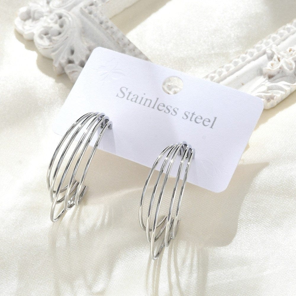 Vandfast Creoler Med Flere Lag, Stål, (32mm) - Uniq Perler - 114908